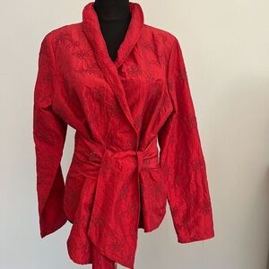 NWT Nara Camicie Red Embroidered Wrap Blazer / Blouse Long Sleeve Italy Vintage